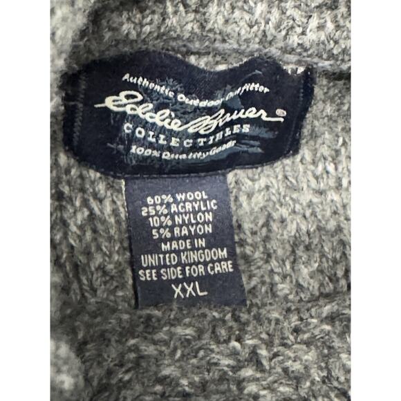 Eddie Bauer Wool Blend Turtleneck Women's Gray XXL Cable Knit Fisherman Sweater - Picture 2 of 7